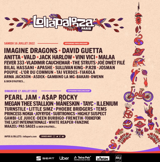 Lollapalooza Paris 2022  - Annonce Imagine Dragons - Pearl Jams - David Guetta ...