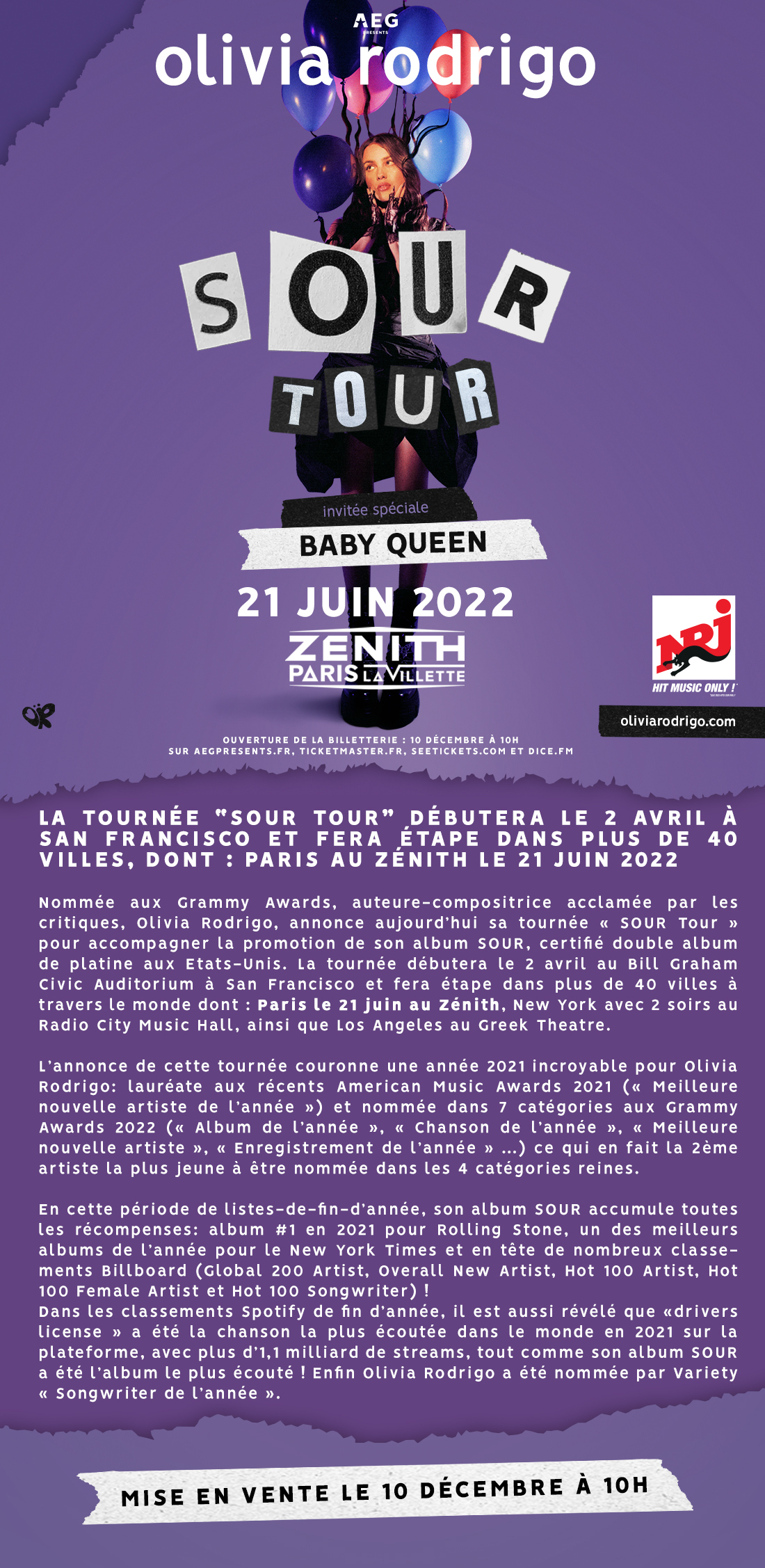 Chansons De Olivia Rodrigo Sour Olivia Rodrigo 2021 - Annonce Tournée Sour Tour - Volubilis